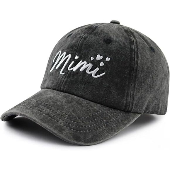Unisex Black Washed 100% Cotton Mimi Embroidered Adjustable Classic Baseball Cap main image 3